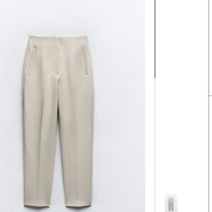 Zara high waisted pleated oyster-white/tan pants size Medium